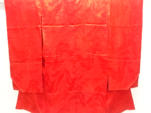 JAPANESE KIMONO / ANTIQUE JUBAN / SILK / RINZU / WOVEN PINE & CRANE